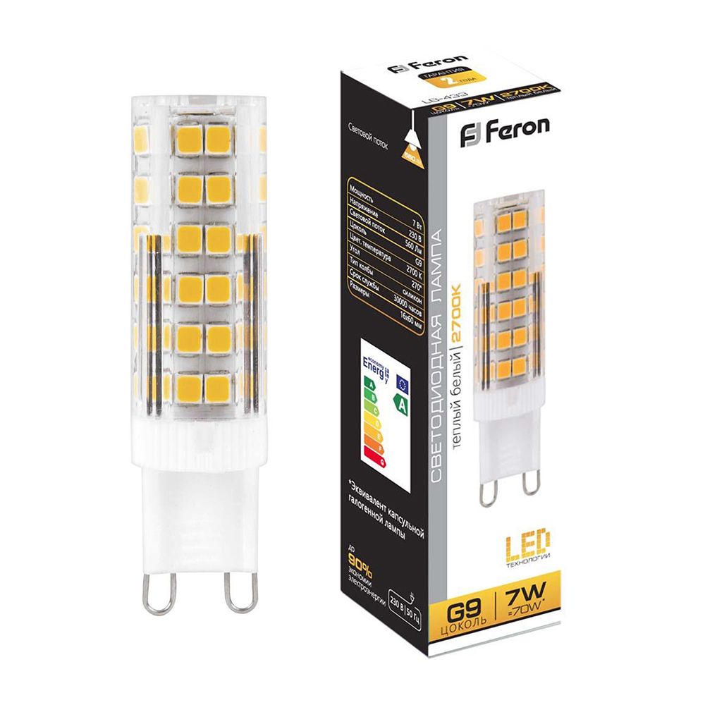 лампа светодиодная feron lb-433 25766 g9 2700к 7w, артикул 25766