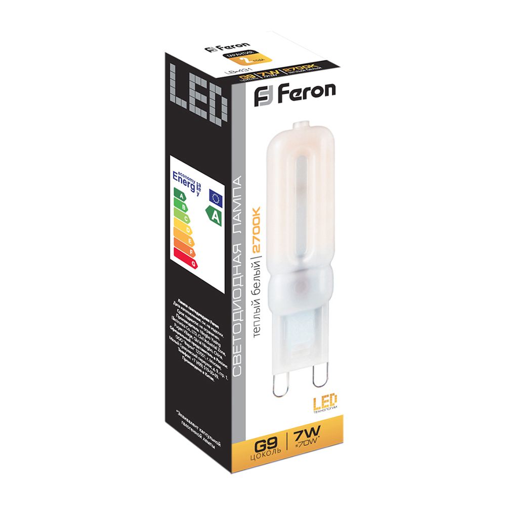 лампа светодиодная feron lb-431 25755 g9 2700к 7w, артикул 25755