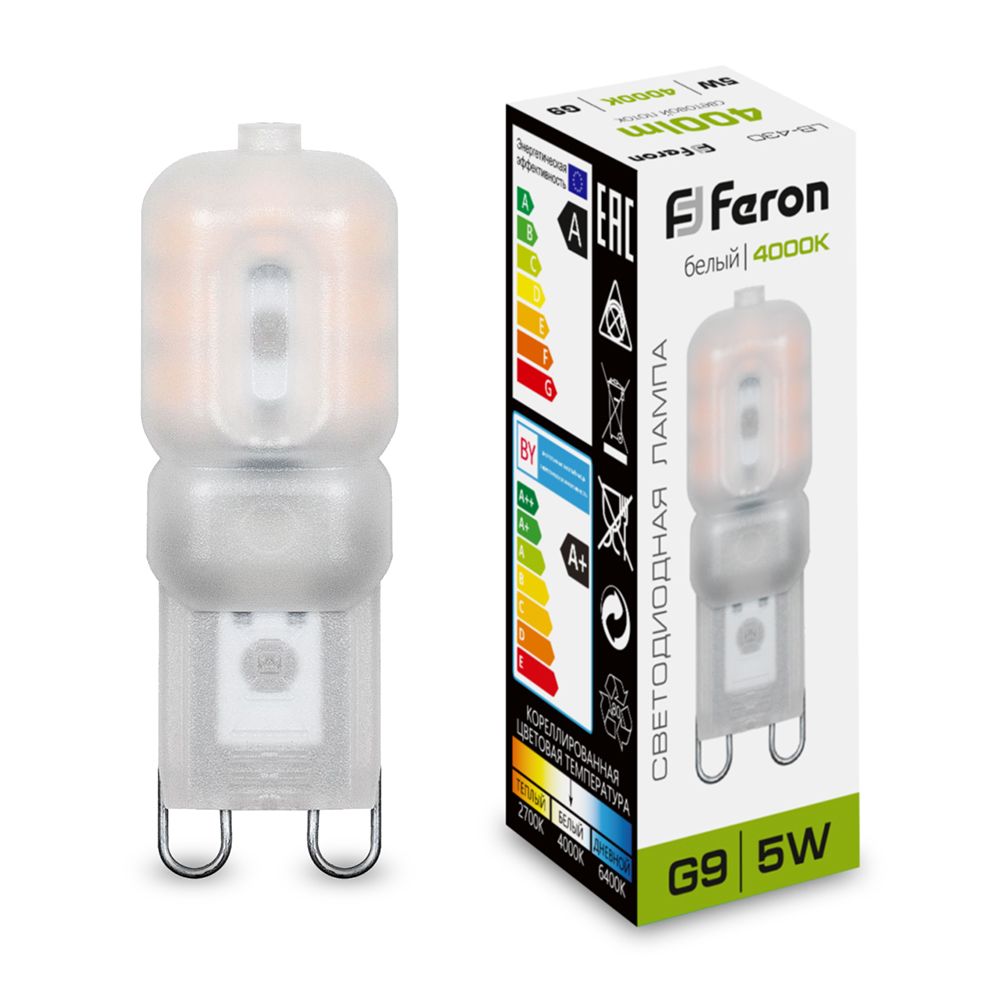 лампа светодиодная feron lb-430 25637 g9 4000к 5w, артикул 25637