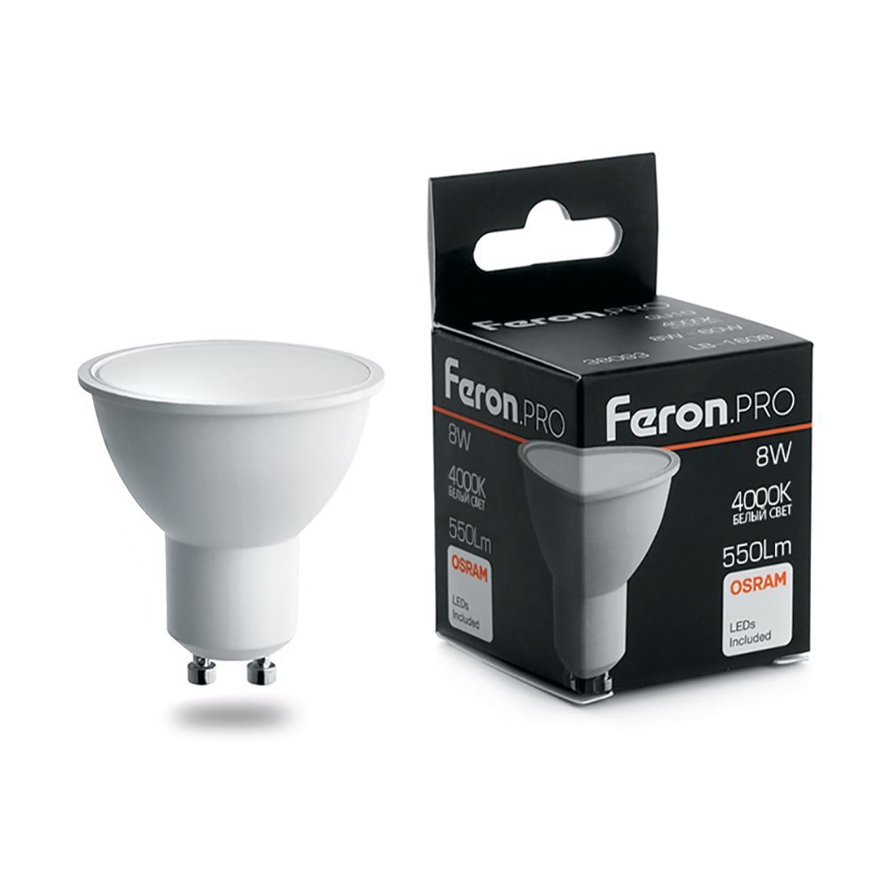 лампа светодиодная feron lb-1608 38093 gu10 4000к 8w, артикул 38093