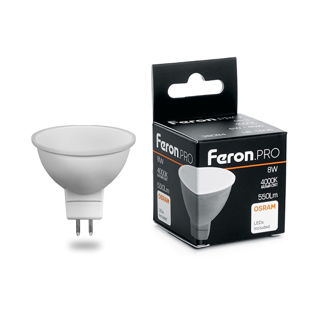 лампа светодиодная feron lb-1608 38090 g5.3 4000к 8w, артикул 38090