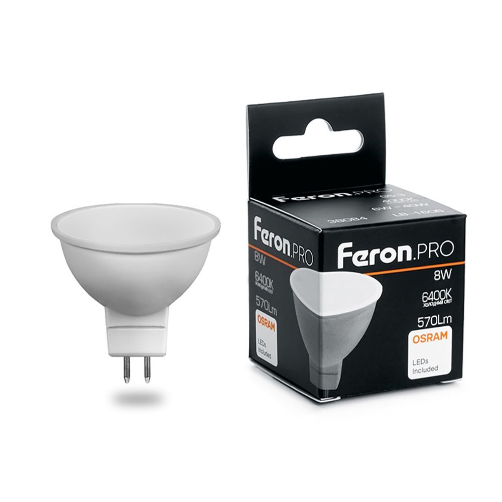 лампа светодиодная feron lb-1608 38091 g5.3 6400к 8w, артикул 38091