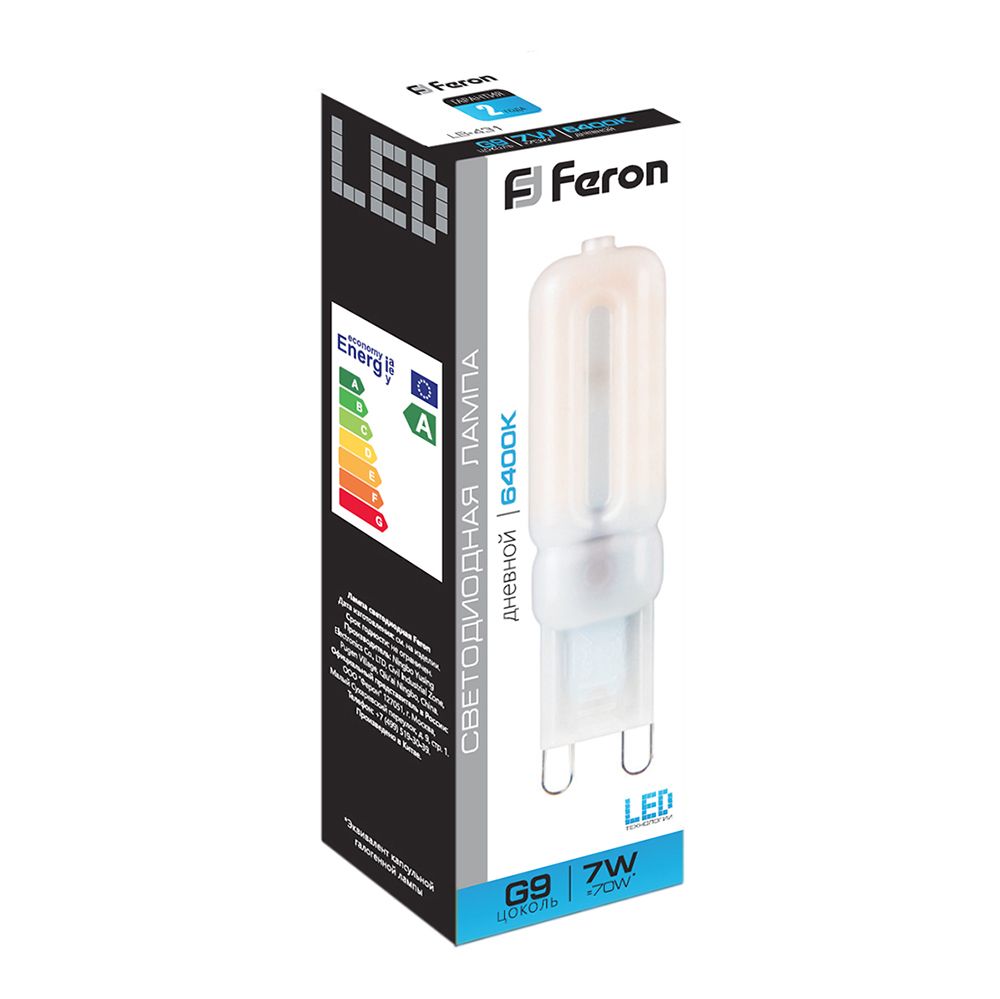 лампа светодиодная feron lb-431 25757 g9 6400к 7w, артикул 25757