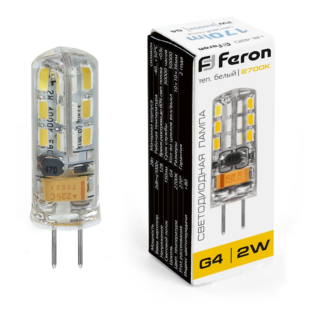 лампа светодиодная feron lb-420 25858 g4 2700к 2w, артикул 25858