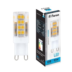 лампа светодиодная feron lb-432 25771 g9 6400к 5w, артикул 25771